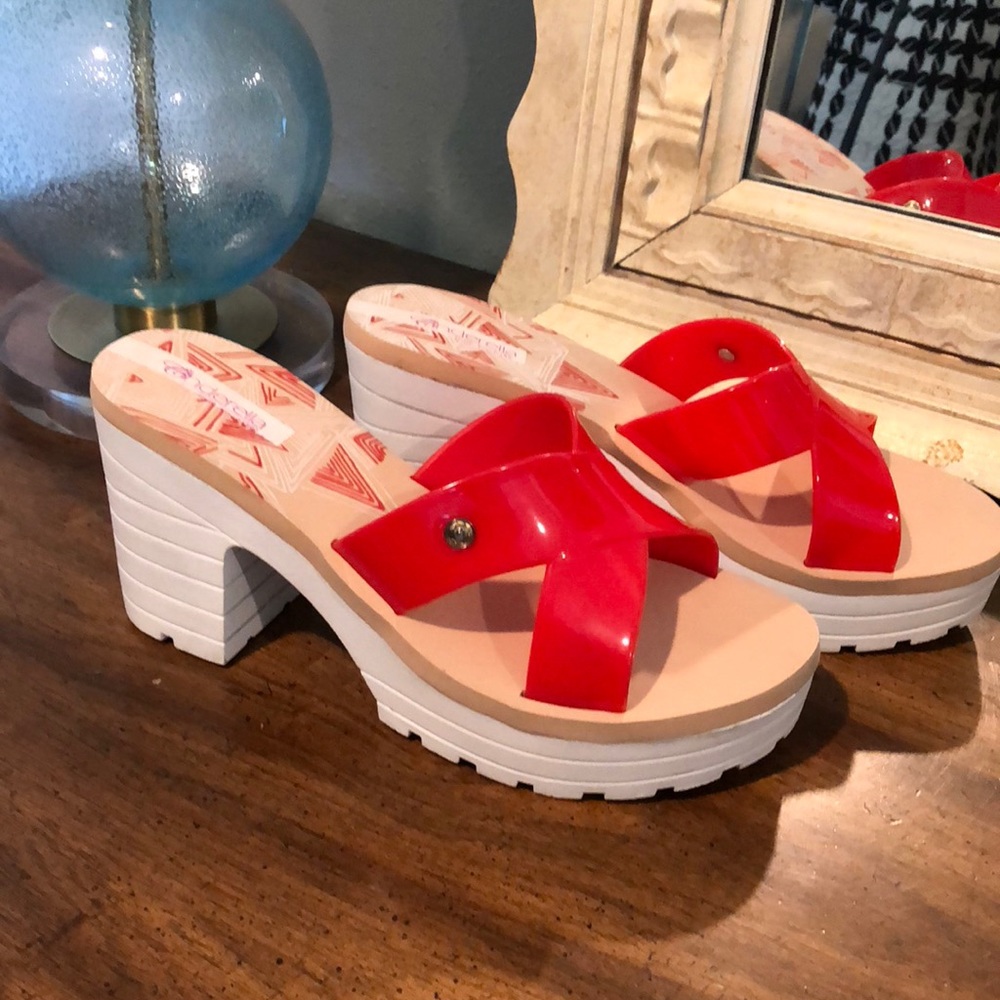 Red chunky heels